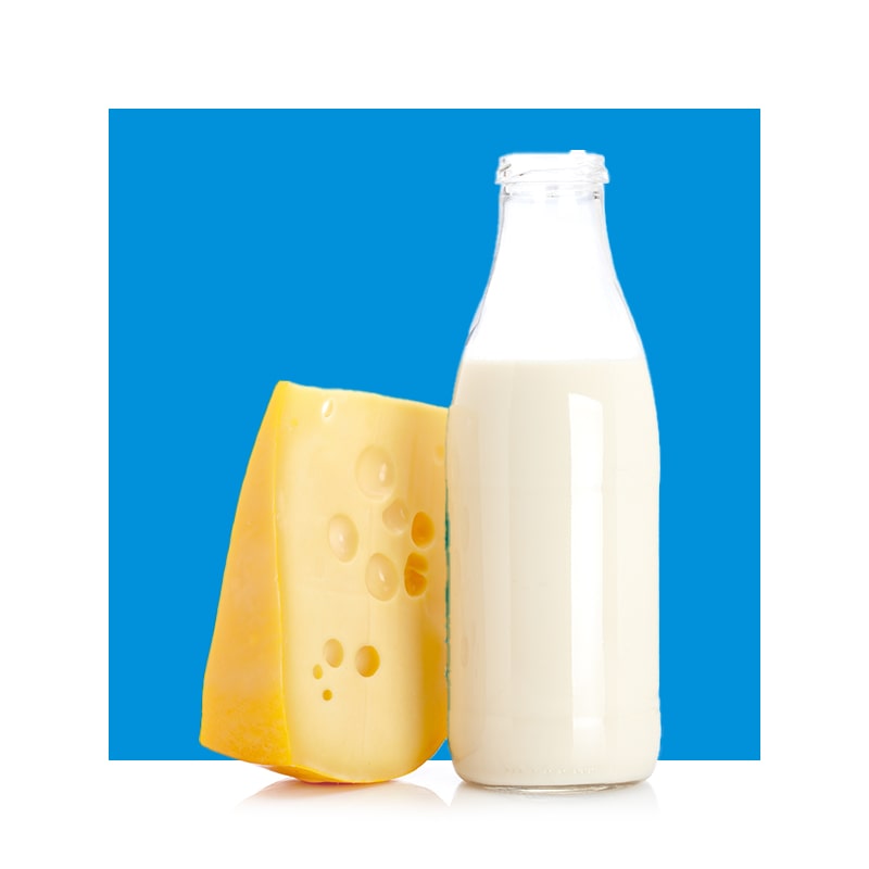 glass of milk and cheese wedge