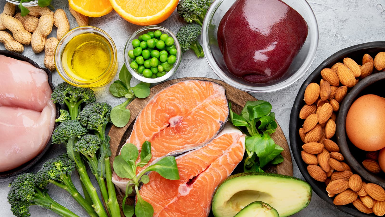image of salmon and other foods rich in coenzyme Q10