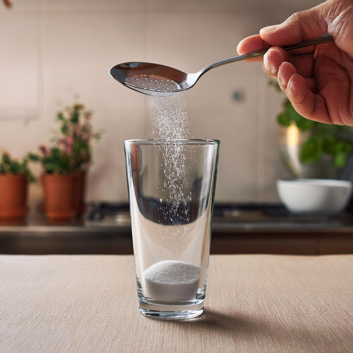 image of powder being added to glass of water