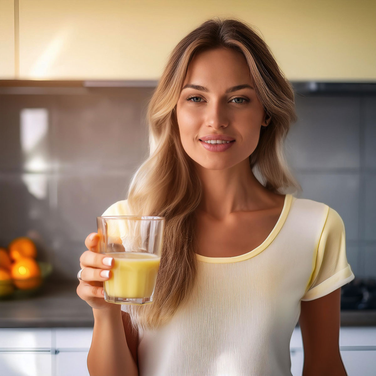 image of woman holding mixed product