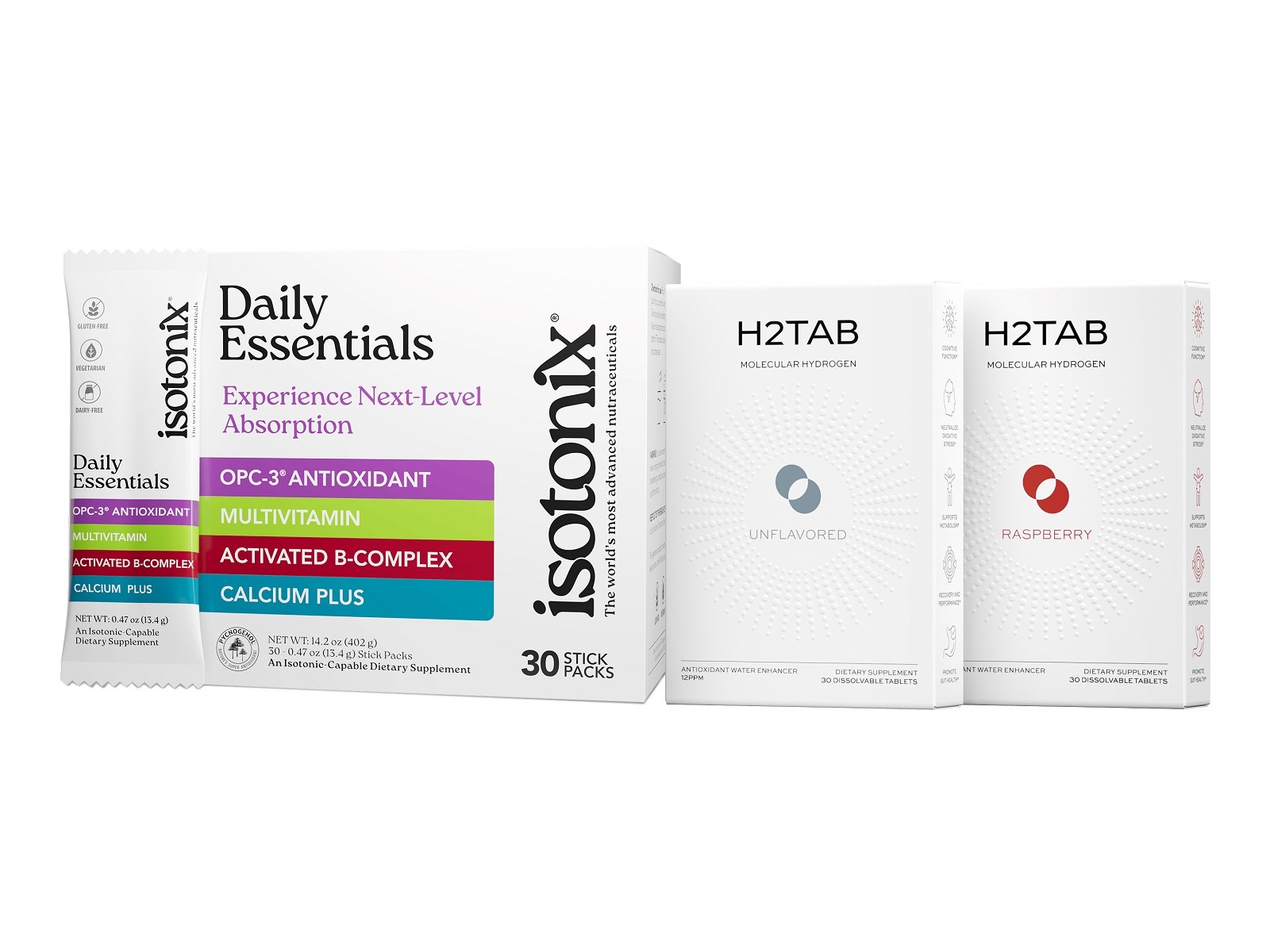 image of Isotonix Daily Essentials and H2Tabs packaging