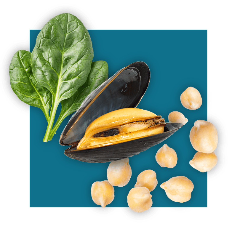 image of foods rich in manganese - spinach, mussel, chickpeas
