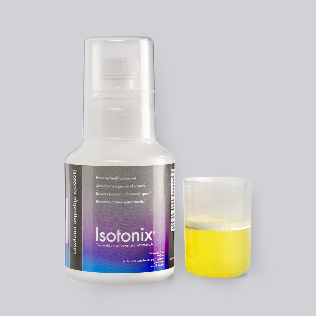 image of product bottle next to mixed product in overcap