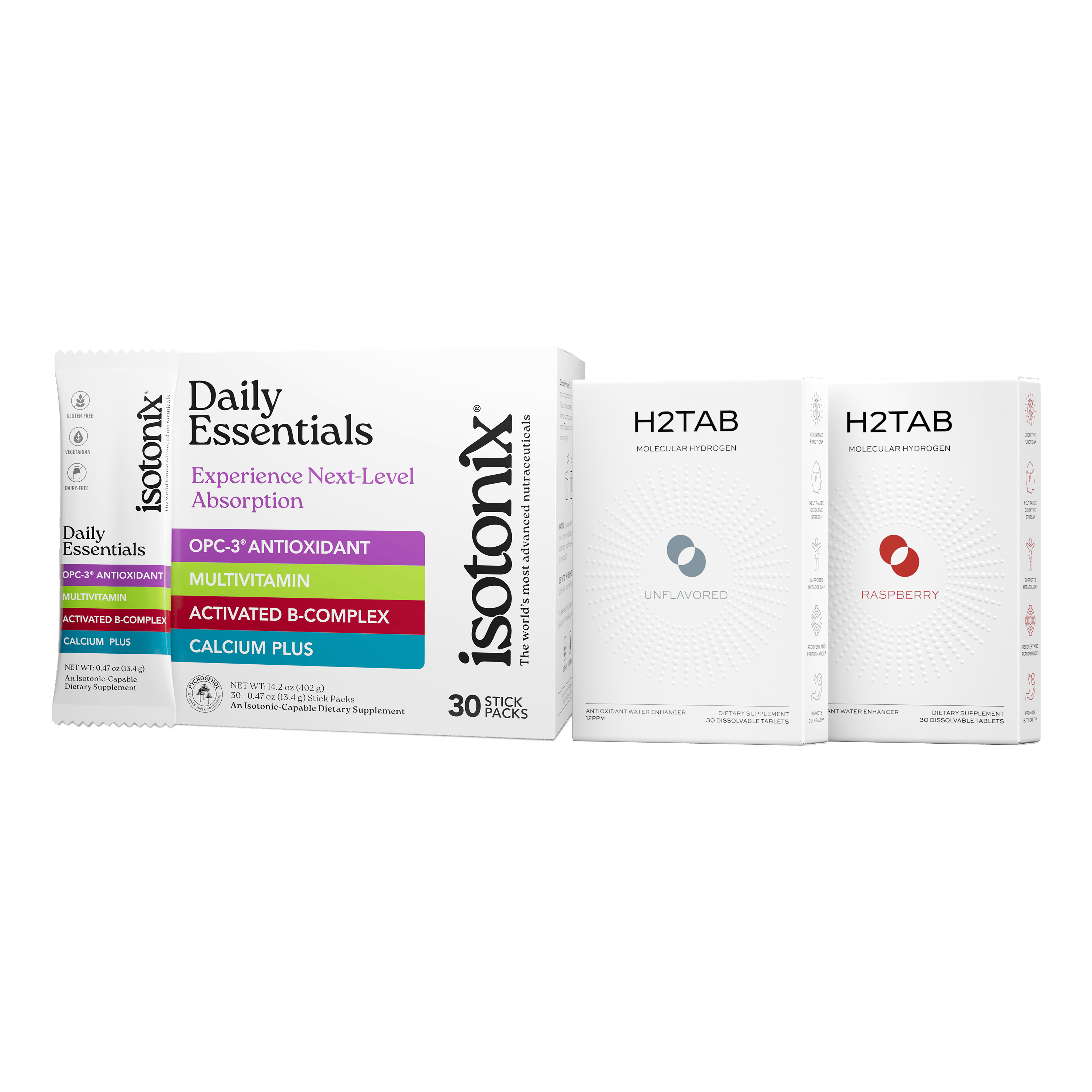image of Isotonix Daily Essentials and H2Tabs packaging