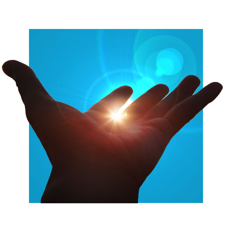 image of outreached hand towards the sun