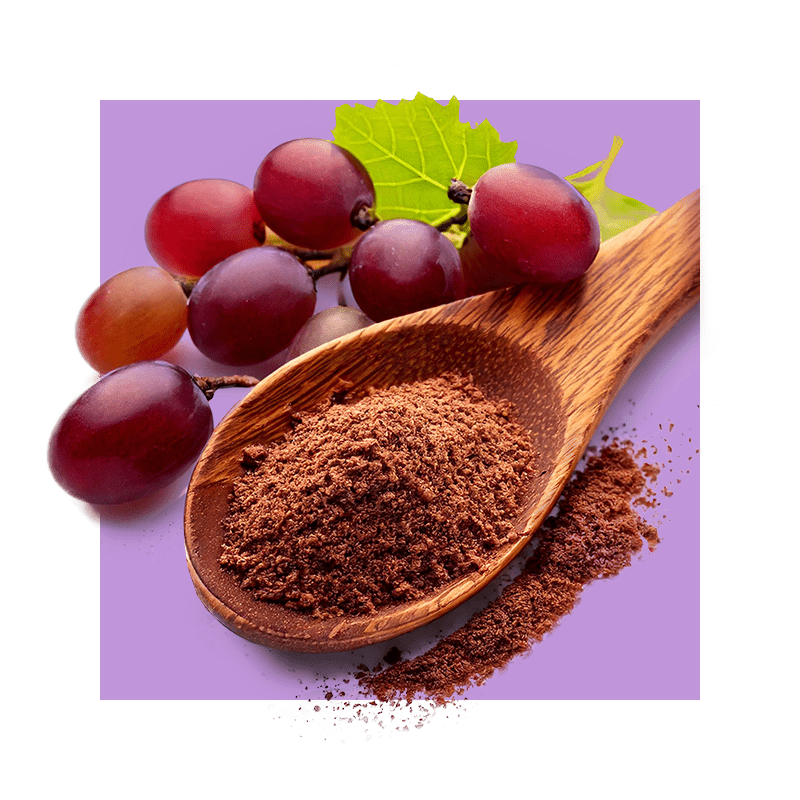image of grapes and spoon full of powdered grape extract