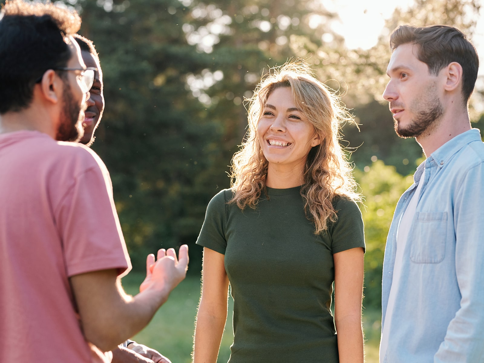 image of people talking outdoors