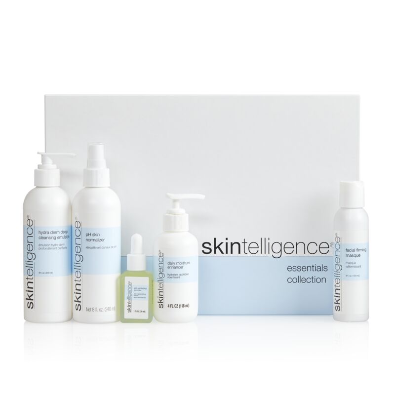 Skintelligence™ Five-Piece Set - Single Bottles: Hydra Derm Deep Cleansing Emulsion, ph Skin Normalizer, Daily Moisture Enhancer, Skin Perfecting Complex and Facial Firming Masque