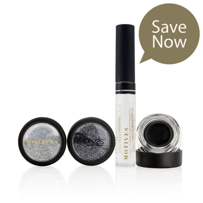 Motives All That Glitters Limited Edition Kit - Includes Motives Glitter Adhesive, Mineral Gel Eyeliner in Little Black Dress and Glitter Pots in ... Motives All That Glitters Limited Edition Kit - Includes Motives Glitter Adhesive, Mineral Gel Eyeliner in Little Black Dress and Glitter Pots in ...