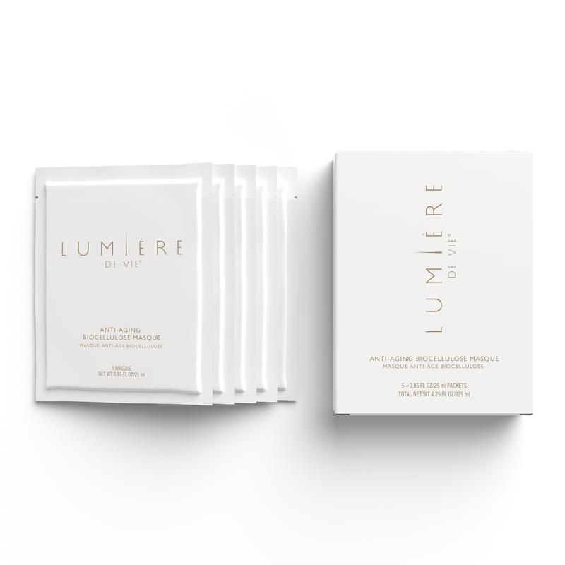 Lumière de Vie® Anti-Aging Biocellulose Masque - Five Packets (0.85 oz / 25 ml each) – Total net weight: 4.25 fl oz/125 ml