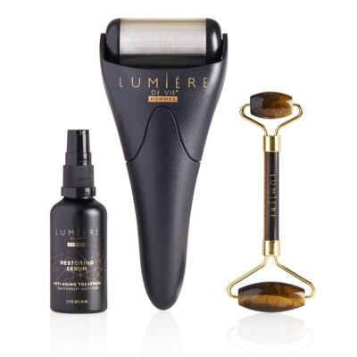 Lumière de Vie® Hommes Gift Set - Includes Restoring Serum; Tiger’s Eye Roller and Ice Roller