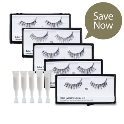 Motives® Lash Bundle - Includes 5 pairs of False Eyelashes & 5 tubes of Lash Adhesive