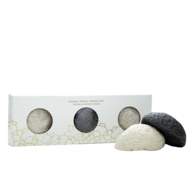 Ensemble d'éponges faciales Konjac de Lumière de Vie® - Comprend un charbon de bambou et deux éponges naturelles