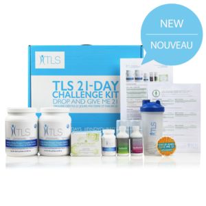 Trousse défi 21 jours - comprend : Boisson nutritive TLS - 1 chocolat et 1 vanille (28 portions); CORE TLS (30 portions); Multivitamines Isotonix (30 portions); Isotonix OPC-3 (30 portions); NutriClean®7-Day/jours; Bouteille agitateur; Épinglette; Feu