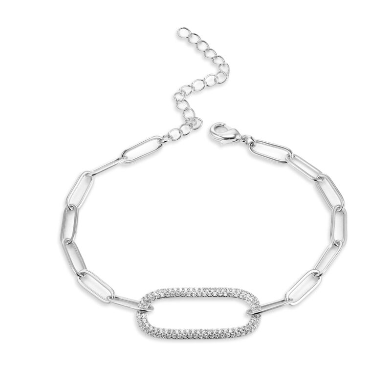 MARIA - Paperclip Bracelet With Pave Oval Link