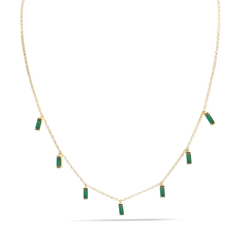 CARYN - Emerald Green Baguette Drop Necklace