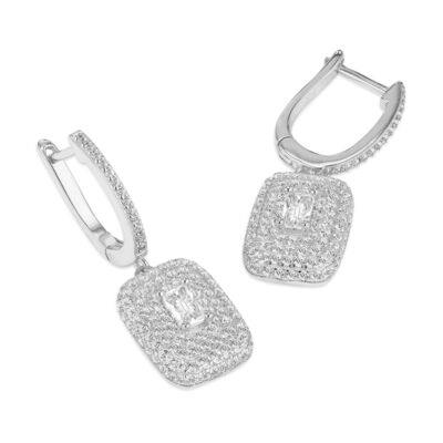 Loren - Pave Square Radiant Cut Huggie Earrings