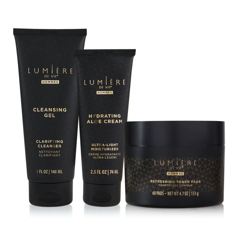 Lumière de Vie® Hommes Skincare Value Kit - Includes Cleansing Gel, Refreshing Toner Pads, and Hydrating Aloe Cream