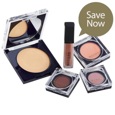 Motives® So Lovely CNY Gift Set - Includes on each Full Coverage Photo Finish Powder (Neutral Medium), Pressed Blush (Dreamsicle), Pressed Eye Shadow (Paper Doll & Juicy Plum), Maven Mattes (Daddy’s Girl) and Reusable Shopping Bag