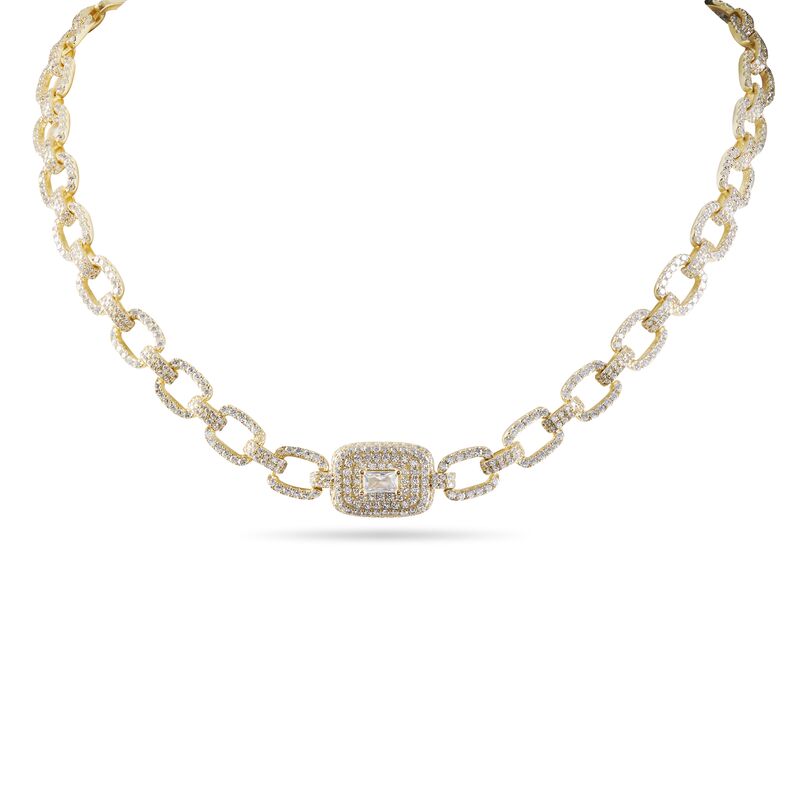 LOREN - Pave Square Radiant Cut Link Necklace - Final Sale