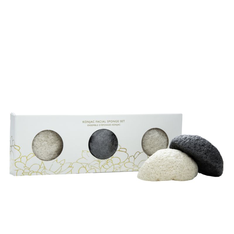 Lumiere de Vie® Konjac Facial Sponge Set - Includes one bamboo charcoal and two natural sponges