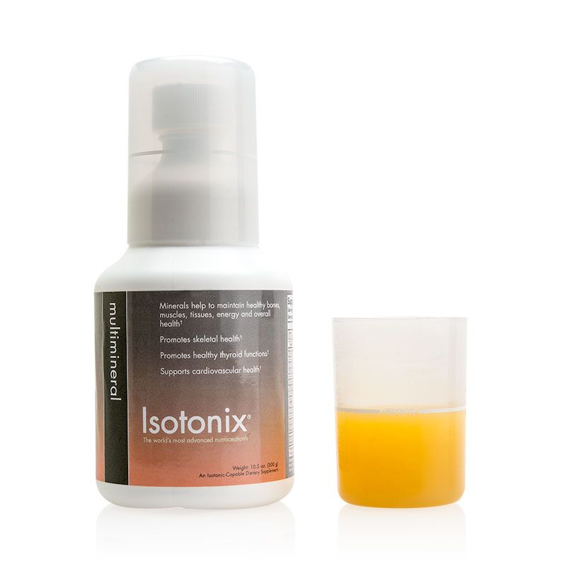 Isotonix Multimineral bottle and pour cap half filled with product
