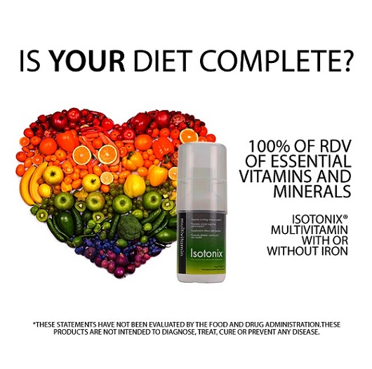 Isotonix Multivitamin With Iron Contains 100% or more of the Recommended Daily Value of essential vitamins & minerals. See Ingredients Section below.