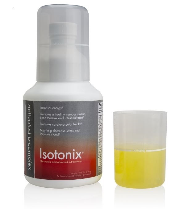 Isotonix Activated B Complex bottle and pour cap half filled with product