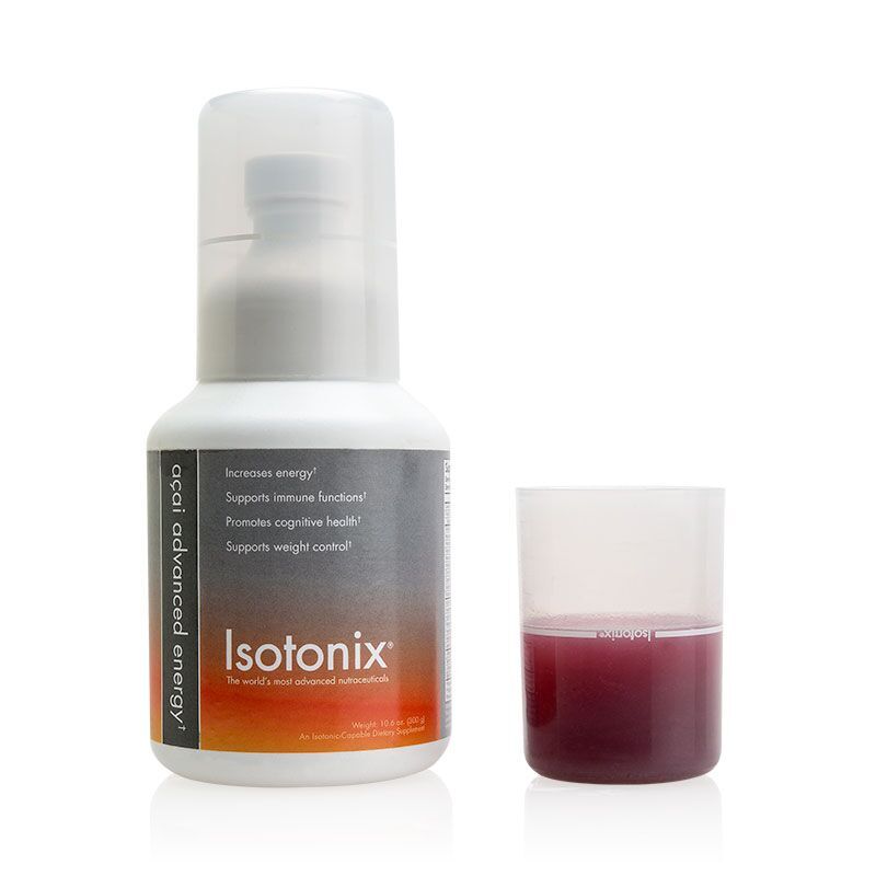 Isotonix Açai Advanced Energy and Antioxidant Formula bottle and pour cap half filled with product