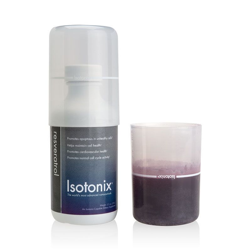 Isotonix Resveratrol bottle and pour cap half filled with product
