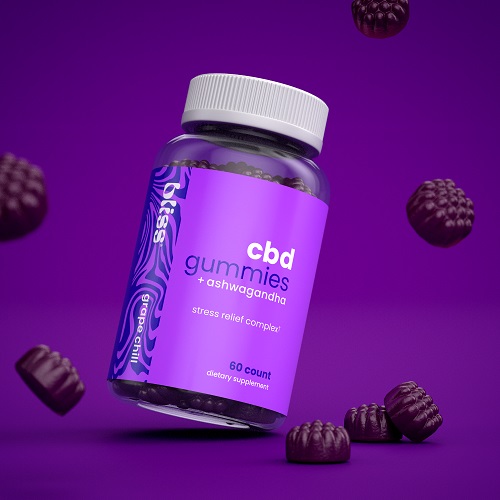 Bliss CBD Gummies + Ashwagandha banner image. See adjacent text for product classifications. .
