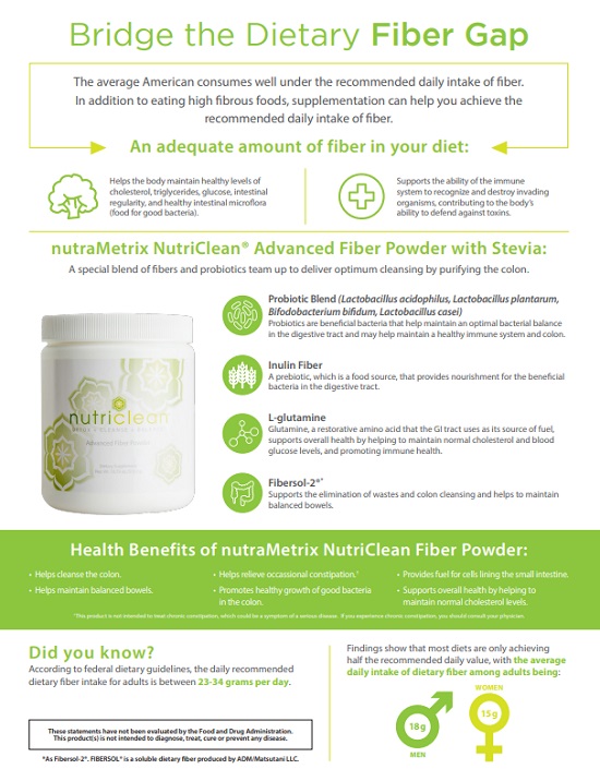 Primary Benefits of nutraMetrix NutriClean® Advanced Fiber Powder with Stevia*