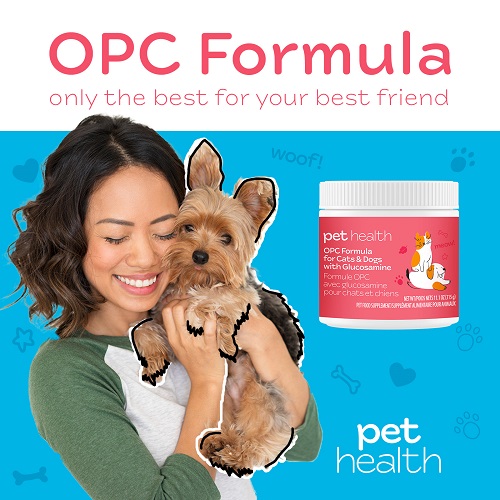 Pet Health OPC Formula for Cats & Dogs with Glucosamine. Only the best for your best friend. Photo is a golden retriever.