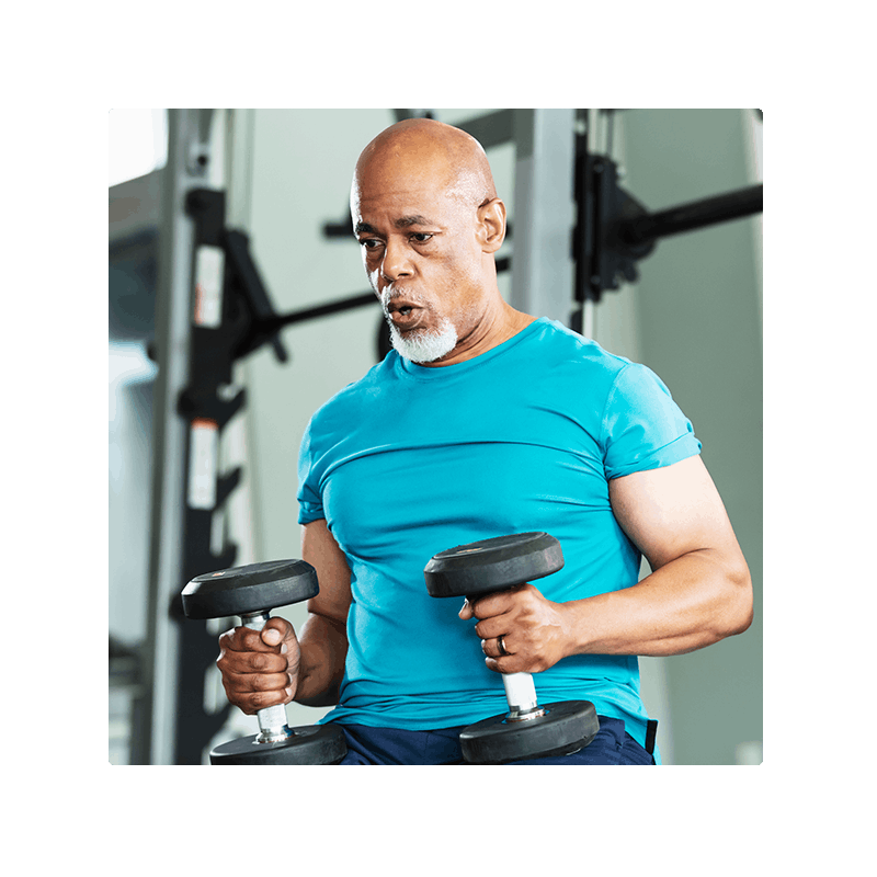 image of older man with weights
