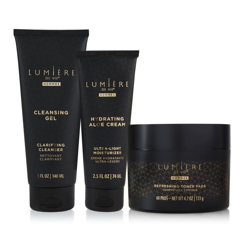 Lumière de Vie® Hommes Skincare Value Kit - Includes Cleansing Gel, Toner Pads, and Hydrating Aloe Cream