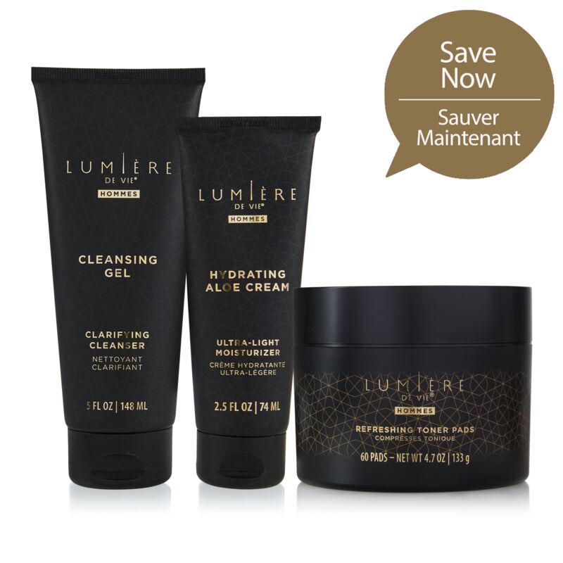 Lumière de Vie® Hommes Skincare Value Kit - Includes Cleansing Gel, Refreshing Toner Pads, and Hydrating Aloe Cream