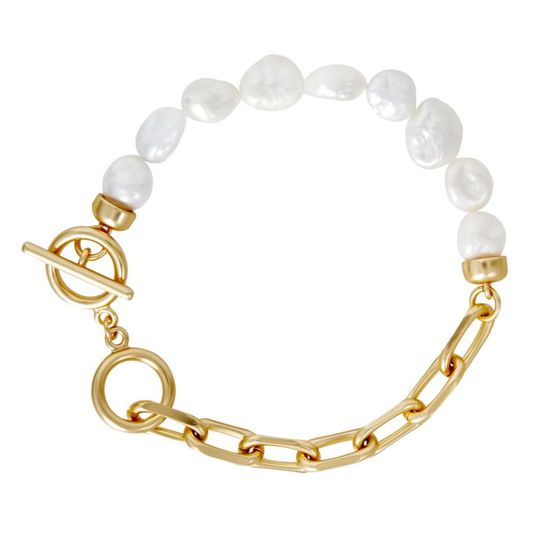 OLIVIA – Freshwater Pearl and Paperclip Bracelet