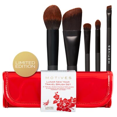 Motives® Limited Edition Lunar New Year Travel Brush Set - Includes five travel-sized makeup brushes and one pouch