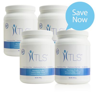 TLS® Nutrition Shakes Bulk Super Savings - Canister (14 Servings) - Including 2 Creamy Vanilla and 2 Chocolate Delight - Buy 3 Get 1 Free