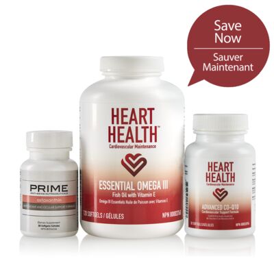 Heart Health™ Bundle - Contains: (1) Heart Health Essential Omega III Fish Oil; (1) Heart Health Advanced Co-Q10; (1) Prime Astaxanthin Antioxidant & Ocular Support Formula