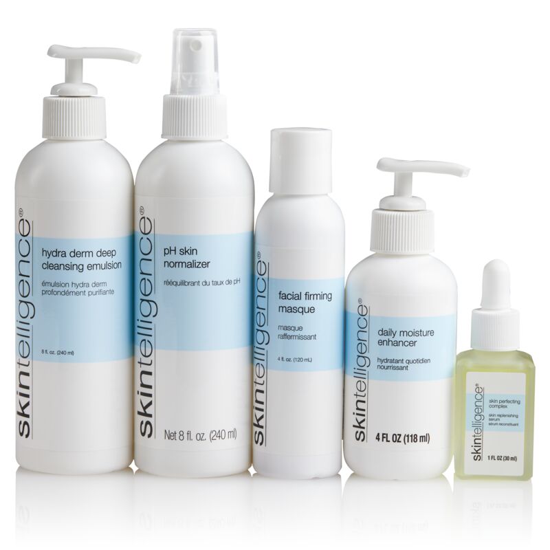 Skintelligence®全面護膚五件套裝 - 單瓶裝：pH平衡爽膚水、鎖水保濕乳液、深層潔膚乳液、煥彩緊緻面膜、細胞修護精華液
