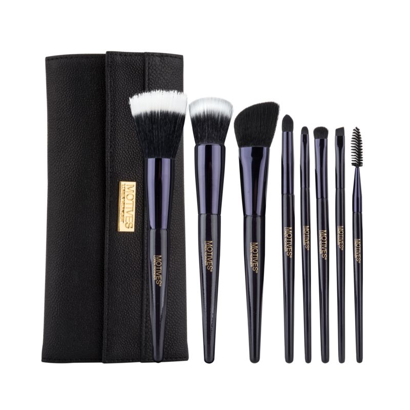 Motives® 8-Piece Deluxe Brush Set - Includes Powder Brush, Flat-Top Foundation Brush, Contour Brush, Eye Shadow Brush, Crease Brush, Angled Liner Brush, Lip Brush and Spoolie