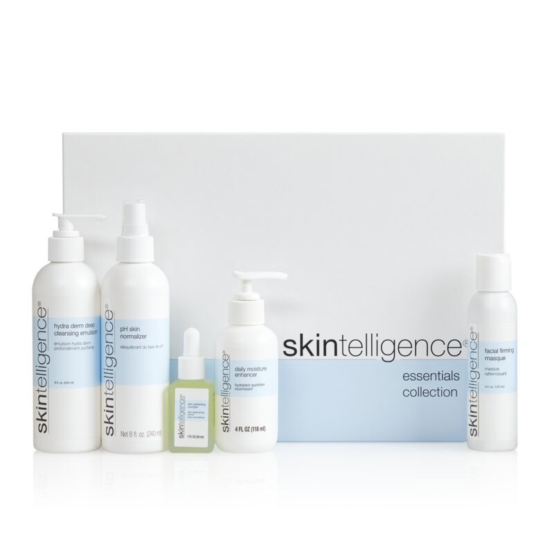 Skintelligence™ Five-Piece Set - Single Bottles: Hydra Derm Deep Cleansing Emulsion, ph Skin Normalizer, Daily Moisture Enhancer, Skin Perfecting Complex and Facial Firming Masque