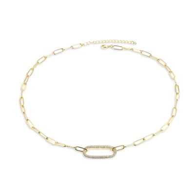 MARIA - Paperclip Necklace With Pave Oval Link
