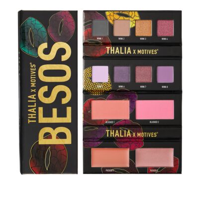 Includes eight eye shadows, two blushes and two lip glosses