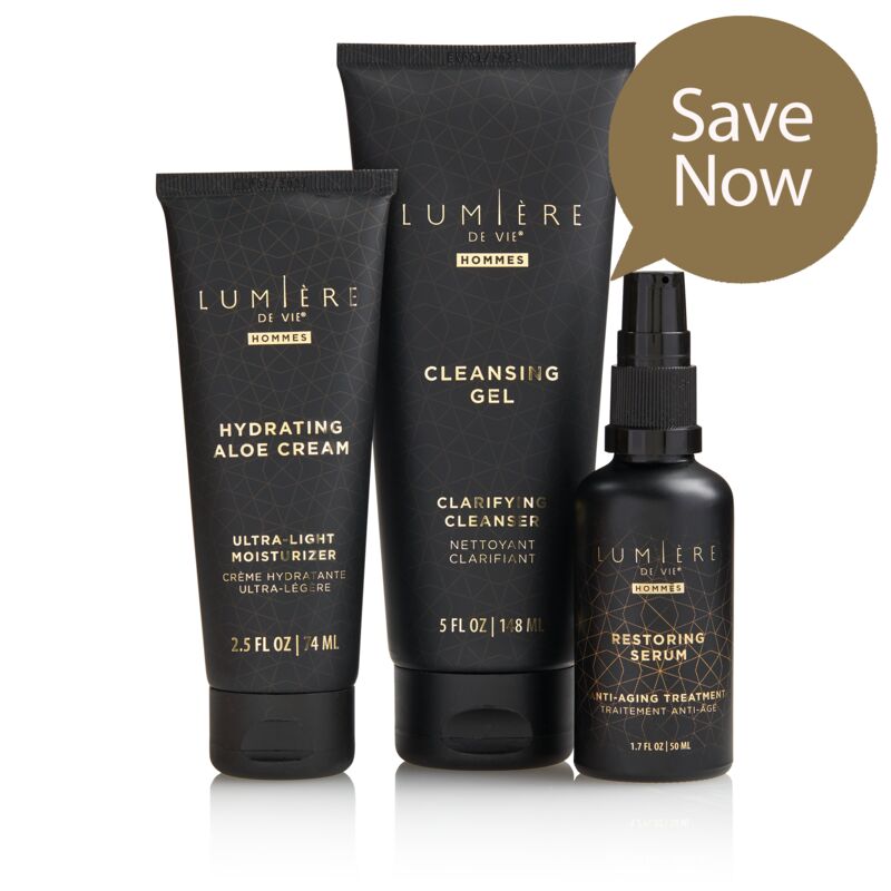 Lumière de Vie® Hommes Skincare Value Kit - Includes Cleansing Gel, Restoring Serum, and Hydrating Aloe Cream